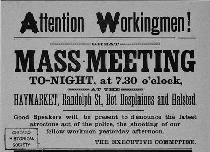 ¿Por qué se celebra el 1 de Mayo? 2 417x302 chicago haymarket protest poster 417 en