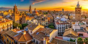 la espectacular vista panoramica del casco antiguo de valencias desde las torres serranos al atardecer disfrute magia corazon 377875193
