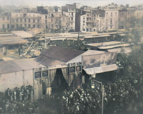Mercado de Navidad en la Plaza de San Francisco hoy Ayuntamiento ca. 1898 fotor 2025112122344