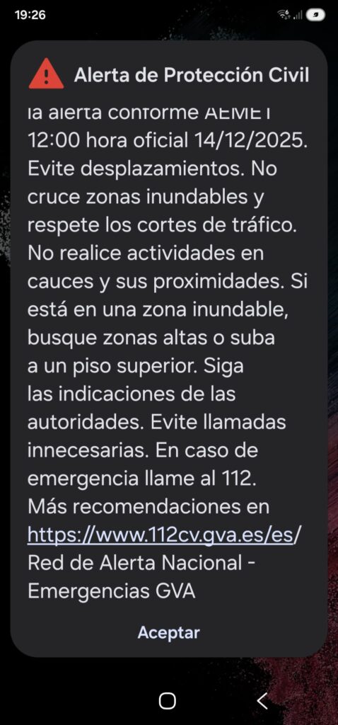 AEMET eleva al máximo el nivel de alerta por lluvias en el litoral de Valencia este domingo 4 WhatsApp Image 2025 12 13 at 19.41.01
