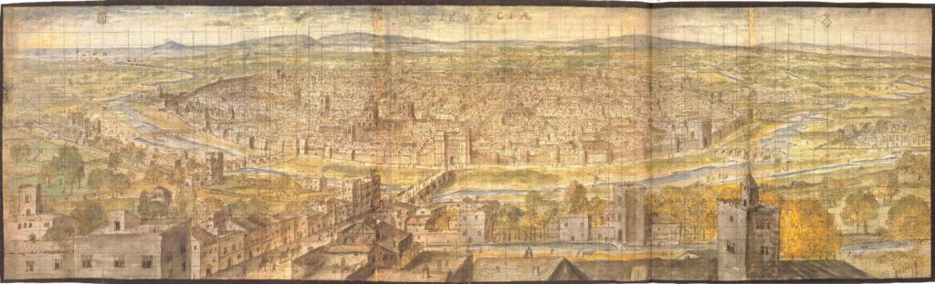 Los gancheros del Rincón de Ademuz 5 Valencia el 1563 per Anton van den Wyngaerde 1024x311 1