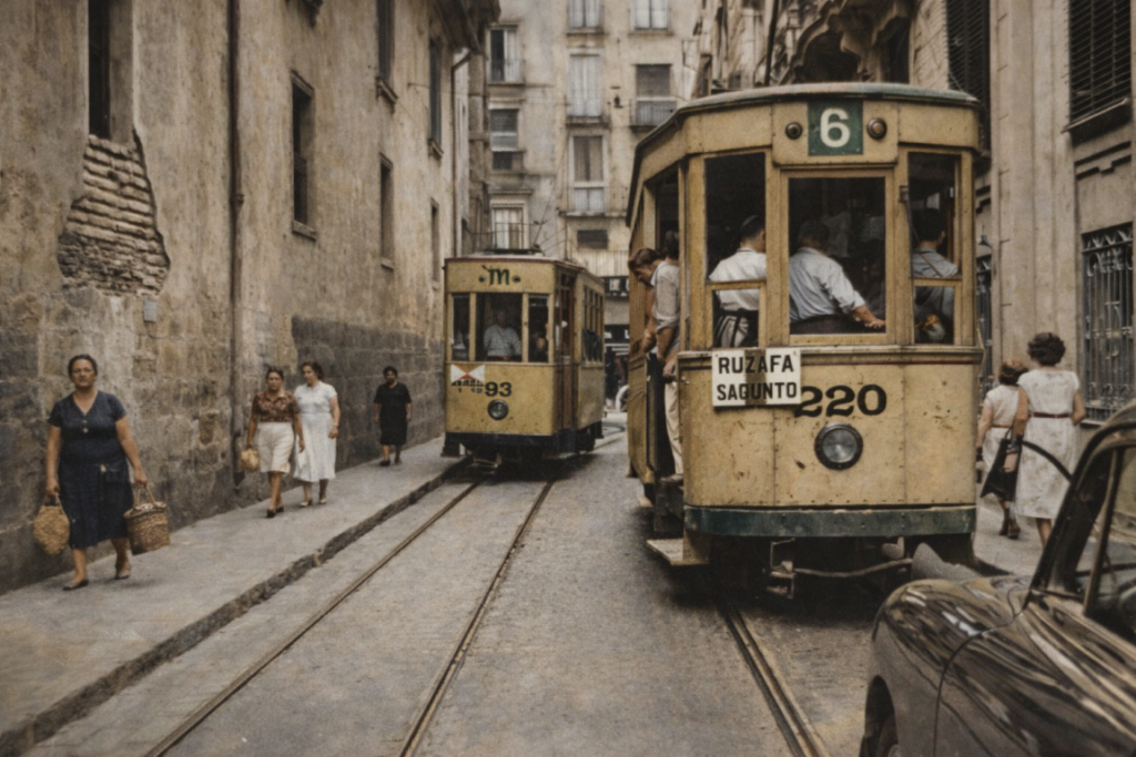 Valencia, 1955: cuando tranvías y coches se cruzaban a los pies del Miguelete 5 tranvias y coches se cruzaban a los pies del Miguelete 1 Mediana