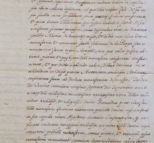 La escritura de donacion del Santo Caliz de 1399 el documento que sello su entrega al rey Martin