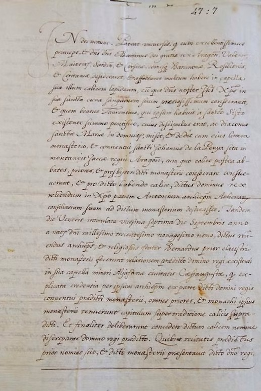 La escritura de donación del Santo Cáliz de 1399: el documento que selló su entrega al rey Martín 2 La escritura de donacion del Santo Caliz de 1399 el documento que sello su entrega al rey Martin